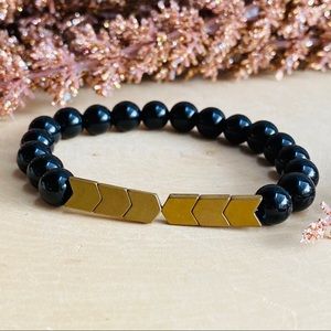 Men’s Black Onyx Gold Hematite Beaded Bracelet